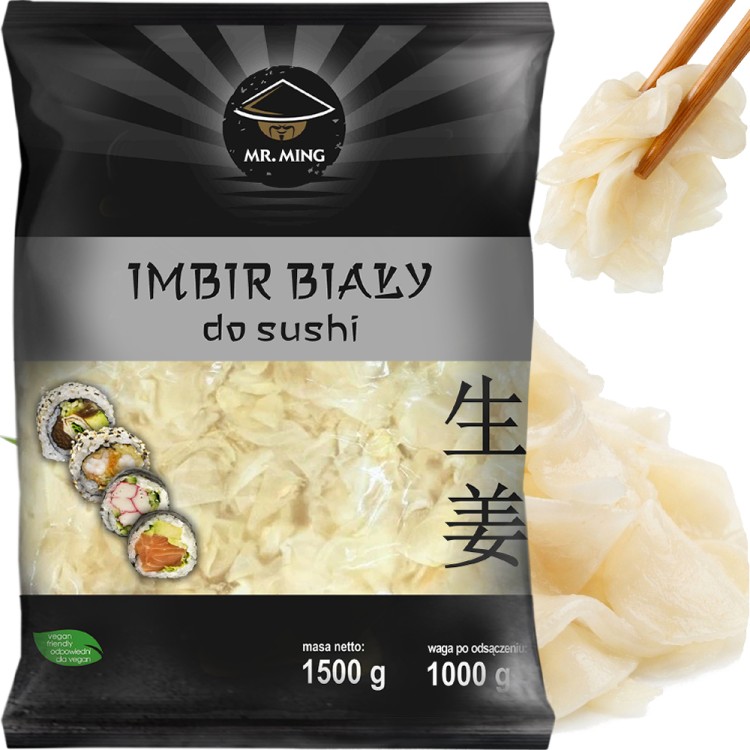 Imbir Marynowany Naturalny Biały Do Sushi w Zalewie Oczyszcza Kubki 1,5kg 1500g MR.MING