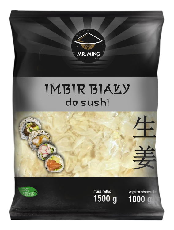 Imbir Marynowany Naturalny Biały Do Sushi w Zalewie Oczyszcza Kubki 1,5kg 1500g MR.MING
