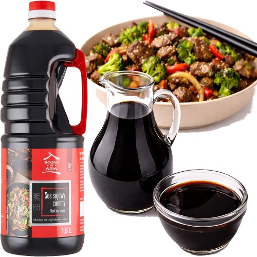 Ciemny Sos Sojowy Naturalnie Ważony Bez Glutaminianu Sodu 1,8 Litr 1800ml HOUSE OF ASIA