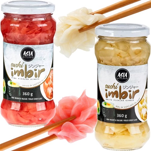 ZESTAW IMBIRÓW DO SUSHI Imbir Różowy 360g i Naturalny Biały 360g ASIA KITCHEN