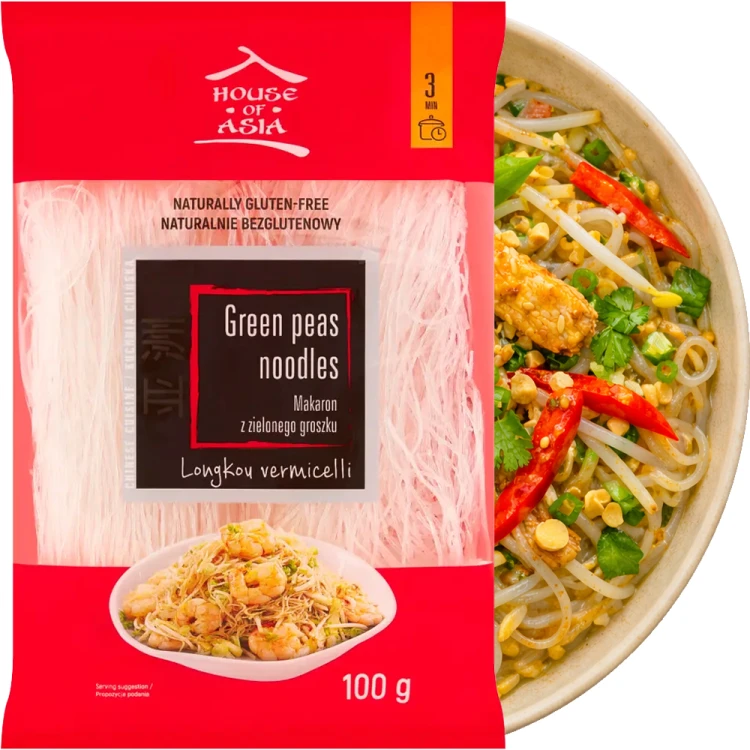 Makaron z Zielonego Groszku Vermicelli Sojowy Nitki Przeźroczysty Sprężysty 100g HOUSE OF ASIA