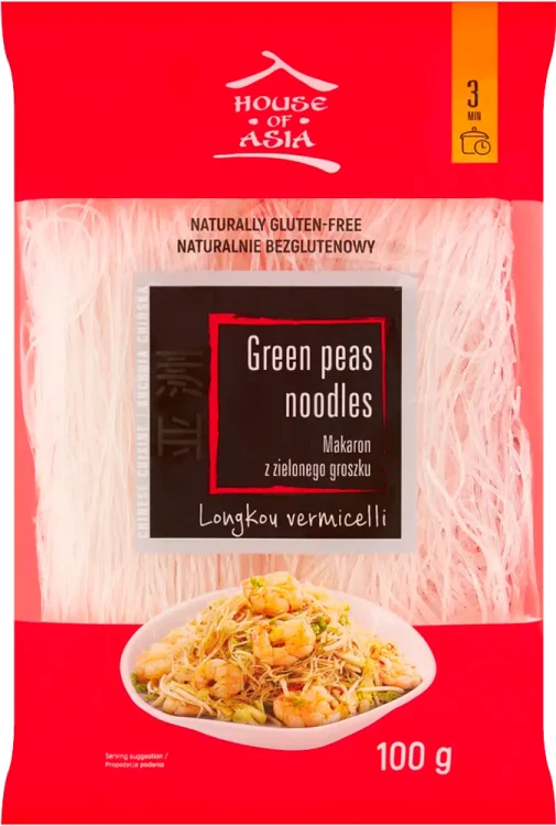Makaron z Zielonego Groszku Vermicelli Sojowy Nitki Przeźroczysty Sprężysty 100g HOUSE OF ASIA