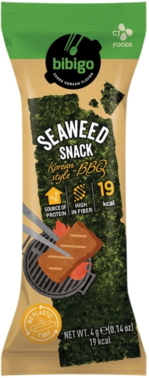 Koreańskie Nori Snacks Przekąska Chrupiące Wodorosty Prażone Barbecue BBQ 4g BIBIGO