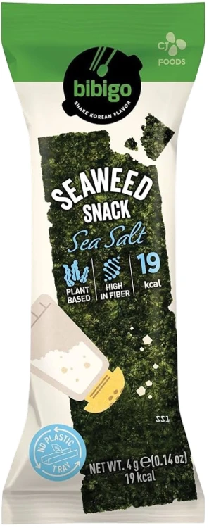 Koreańskie Nori Snacks Przekąska Chrupiące Wodorosty Prażone Sól Morska Sea Salt 4g BIBIGO