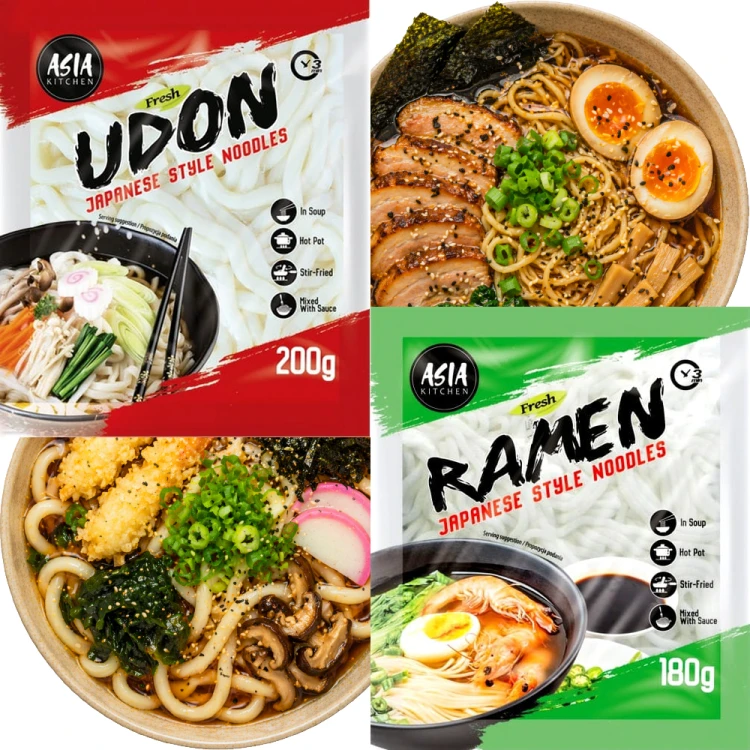 ZESTAW TOP 2 JAPOŃSKICH MAKARONÓW - Makaron Udon 200g + Makaron Ramen 180g ASIA KITCHEN