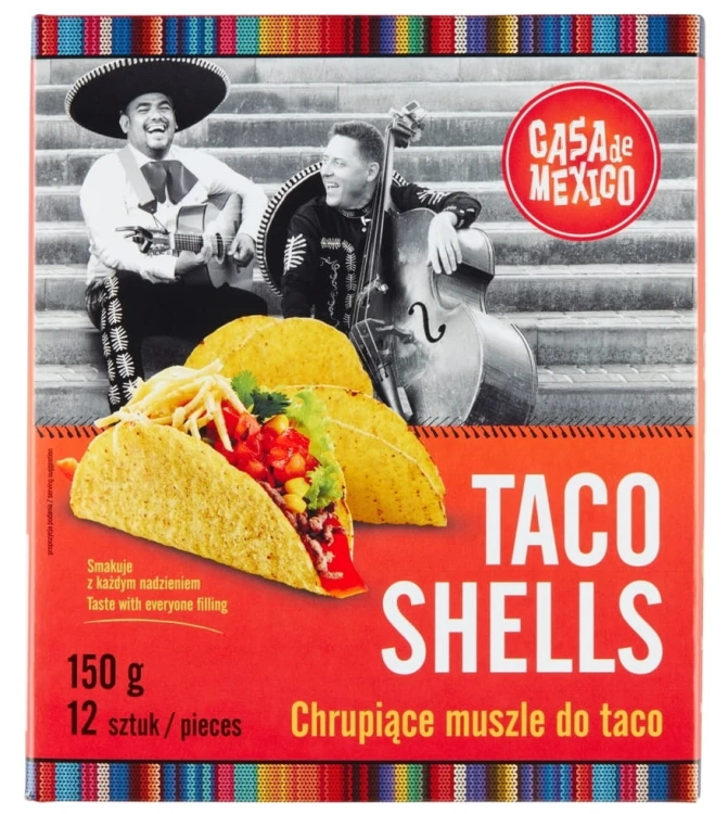 ZESTAW TACO Chrupiące Muszle Kukurydziane 12 Sztuk + Przyprawa TACO 20g CASA DE MEXICO