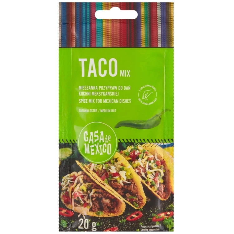ZESTAW TACO Chrupiące Muszle Kukurydziane 12 Sztuk + Przyprawa TACO 20g CASA DE MEXICO