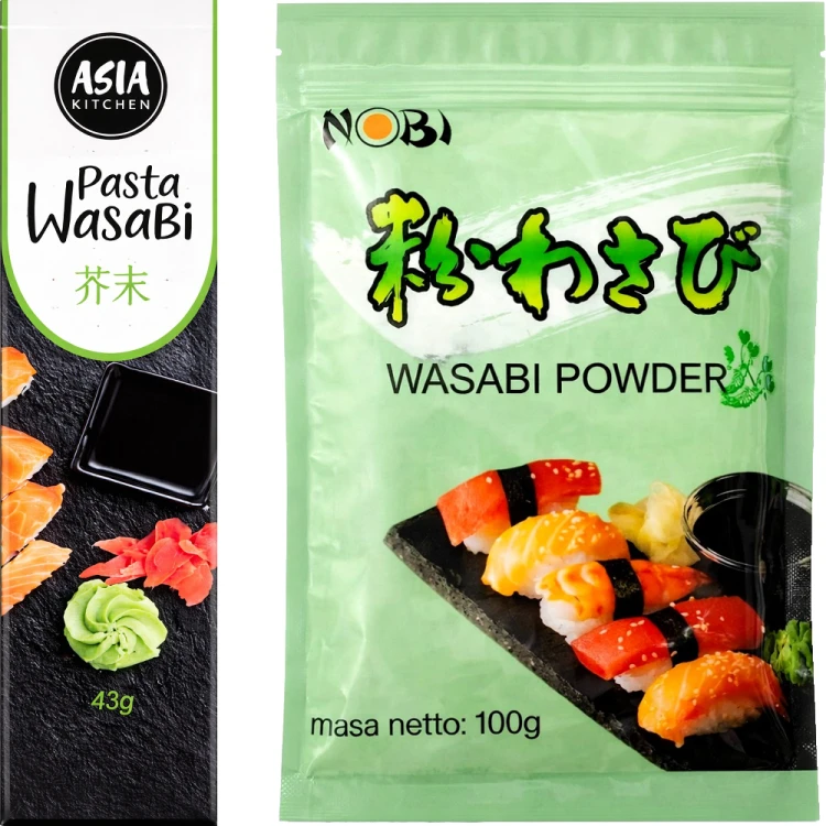 ZESTAW 2 RÓŻNE WASABI - Pasta Wasabi Chrzan Sushi w Tubce 43g + Wasabi w Proszku 100g ASIA KITCHEN