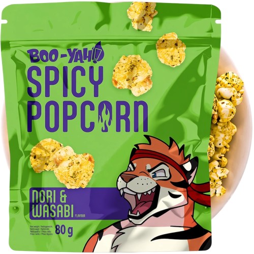 Orientalny Gotowy Popcorn Smakowy Ostry o Smaku WASABI I NORI 80g BOO-YAH