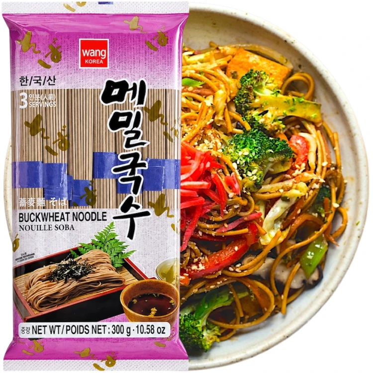 Koreański Makaron SOBA Brązowy Gryczany Do Zupy i Stir-Fry Porcjowany 300g WANG