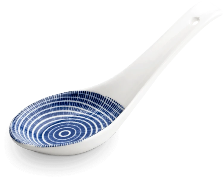 Orientalna Łyżka Łyżeczka Porcelanowa Do Zupy i Ryżu Biało Niebieska Tokusa 13,75cm EMRO AZIATICA