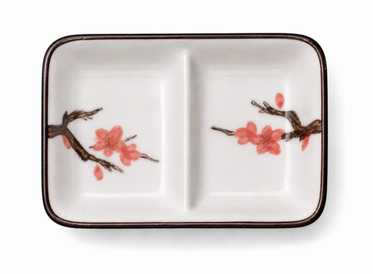 Ceramiczna Dzielona Biała Miseczka Do Sushi Kwiaty Sakura 11cm x 6cm x 3cm EMRO AZIATICA