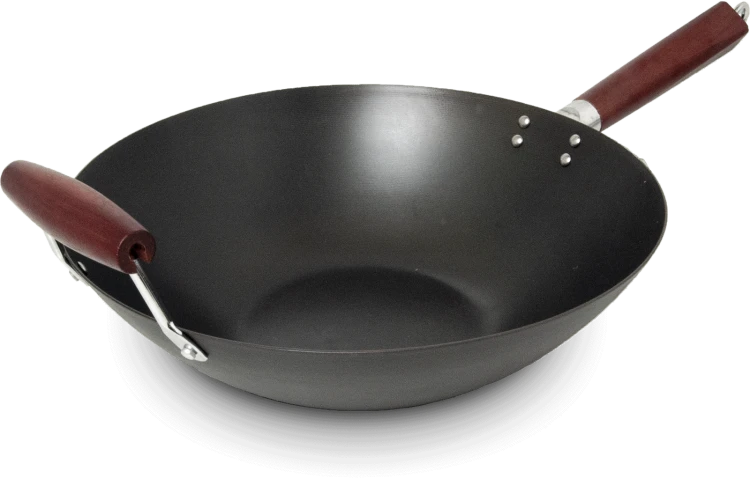 Patelnia Wok Ze Stali Węglowej z Płaskim Dnem 35cm z Uchwytem Na Każdą Kuchenkę EMRO AZIATICA