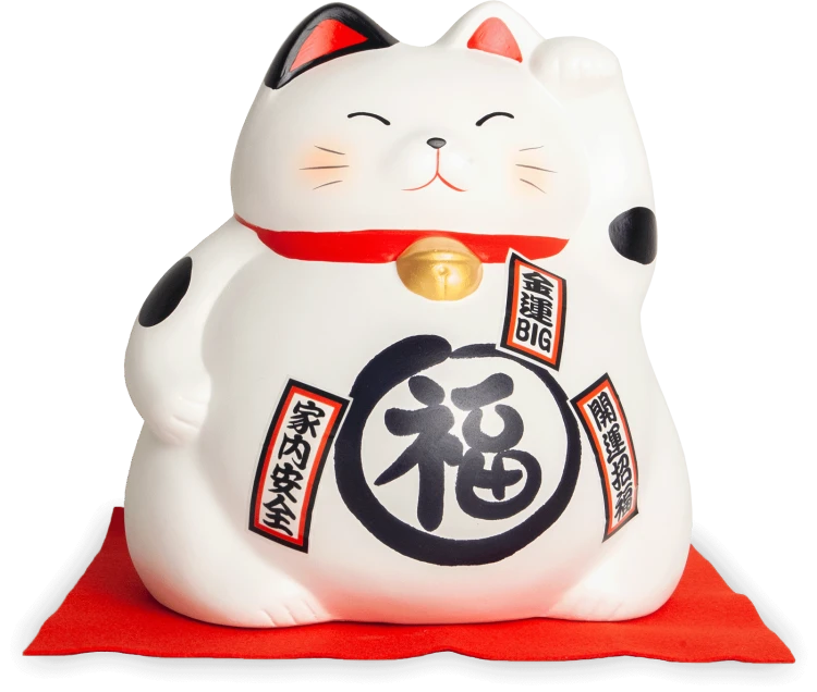 Duża Skarbonka Figurka Japoński Biały Kot Szczęścia Maneki Neko 17cm x 19cm EMRO AZIATICA