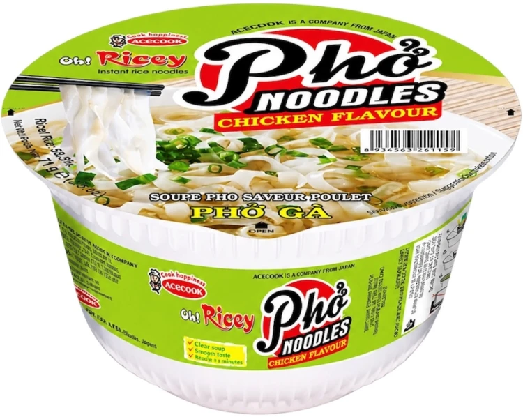 Wietnamska Zupka Błyskawiczna Makaron Ryżowy Instant Kurczak Pho Noodles Chicken Kubek Cup 71g ACECOOK