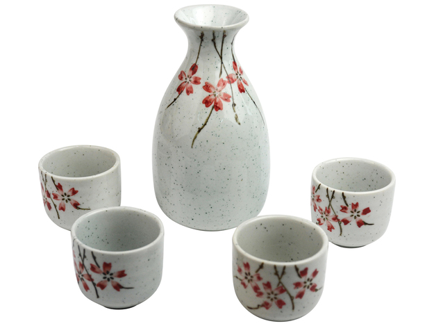 Jasny Ceramiczny Zestaw Komplet Do Podawania Sake SAKURA 5 Elementów GOLDEN TURTLE