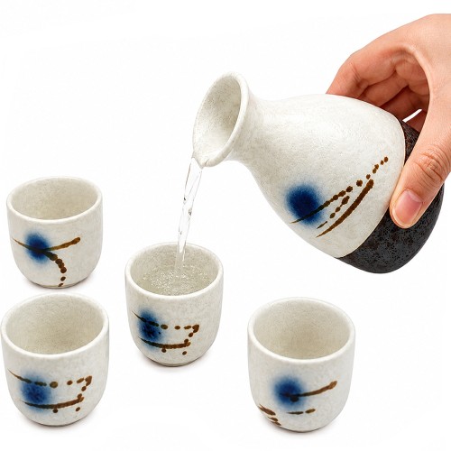 Jasny Kremowy Ceramiczny Zestaw Komplet Do Podawania Sake 5 Elementów GOLDEN TURTLE