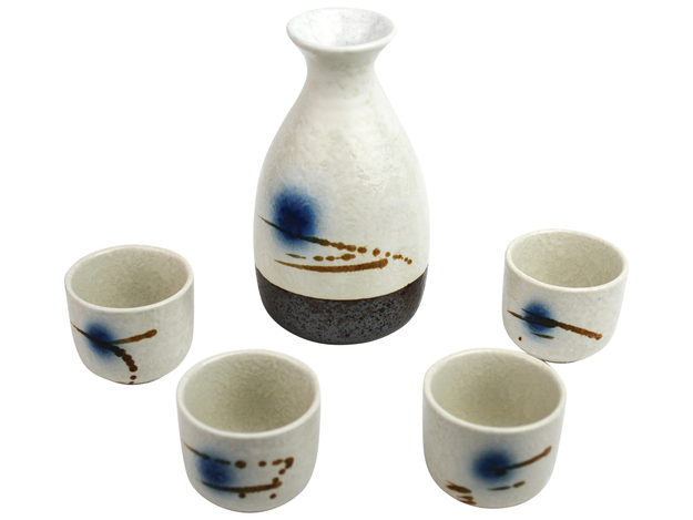 Jasny Kremowy Ceramiczny Zestaw Komplet Do Podawania Sake 5 Elementów GOLDEN TURTLE