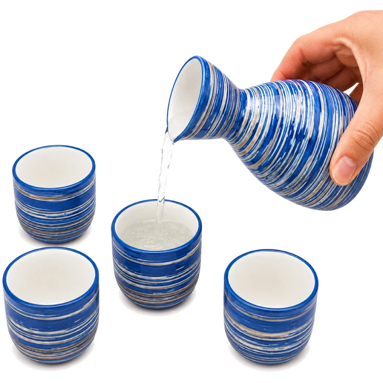Niebieski Ceramiczny Zestaw Komplet Do Podawania Sake 5 Elementów GOLDEN TURTLE