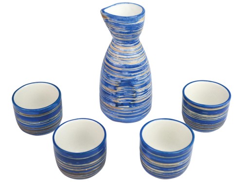 Niebieski Ceramiczny Zestaw Komplet Do Podawania Sake 5 Elementów GOLDEN TURTLE