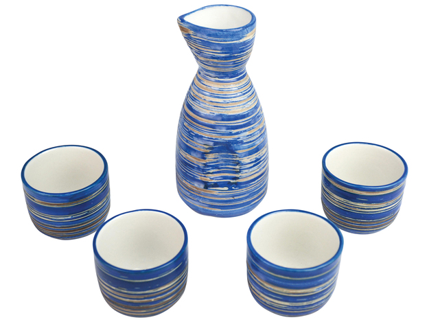 Niebieski Ceramiczny Zestaw Komplet Do Podawania Sake 5 Elementów GOLDEN TURTLE