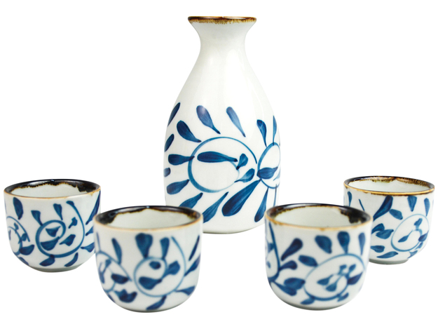 Biało Niebieski Ceramiczny Zestaw Komplet Do Podawania Sake 5 Elementów GOLDEN TURTLE