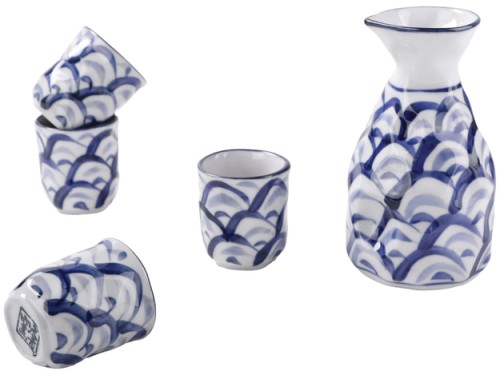 Ceramiczny Zestaw Komplet Do Podawania Sake Niebieskie Fale 5 Elementów GOLDEN TURTLE