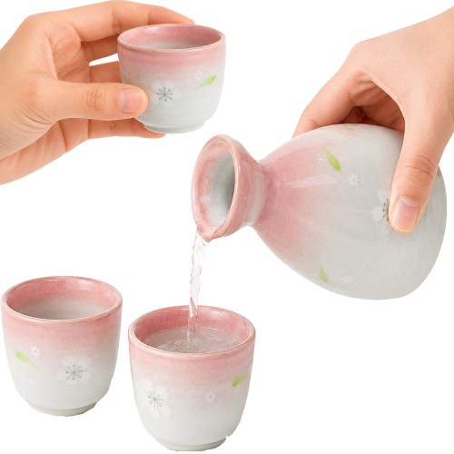 Jasno Różowy Ceramiczny Zestaw Komplet Do Podawania Sake 3 Elementy JADE TEMPLE