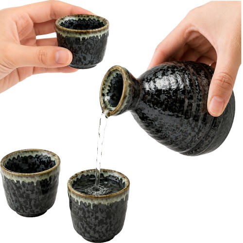 Ciemny Szary Ceramiczny Zestaw Komplet Do Podawania Sake 3 Elementy JADE TEMPLE