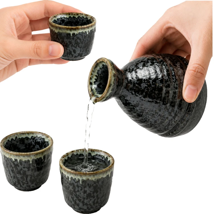 Ciemny Szary Ceramiczny Zestaw Komplet Do Podawania Sake 3 Elementy JADE TEMPLE