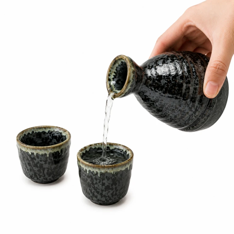 Ciemny Szary Ceramiczny Zestaw Komplet Do Podawania Sake 3 Elementy JADE TEMPLE