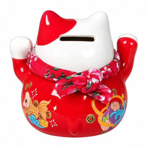 Porcelanowa Otwierana Skarbonka Duża Figurka Japoński Kot Szczęścia Maneki Neko z Liczydłem 14cm JADE TEMPLE