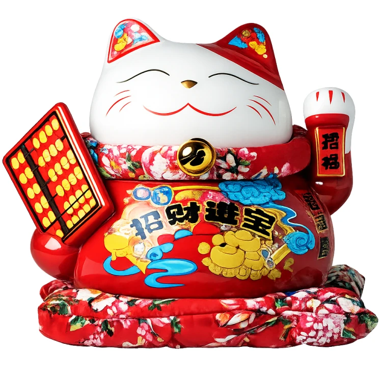 Porcelanowa Otwierana Skarbonka Duża Figurka Japoński Kot Szczęścia Maneki Neko z Liczydłem 14cm JADE TEMPLE