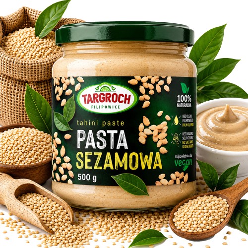 Pasta Sezamowa z Sezamu Tahini Masło Sezamowe Intensywny Smak 500g TARGROCH