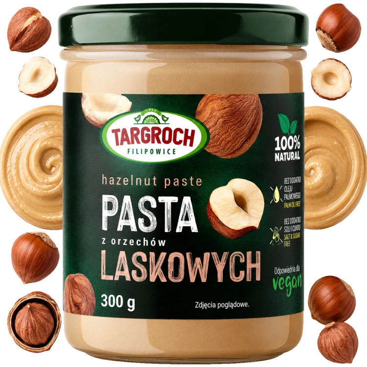 Pasta Krem Smarowidło Masło z Orzechów Laskowych Naturalna i Zdrowa 300g TARGROCH