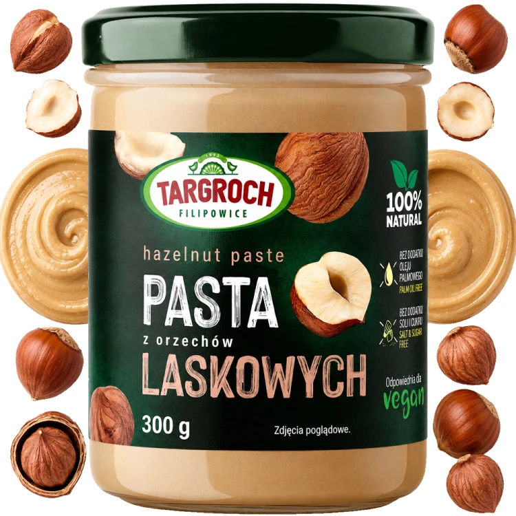 Pasta Krem Smarowidło Masło z Orzechów Laskowych Naturalna i Zdrowa 300g TARGROCH