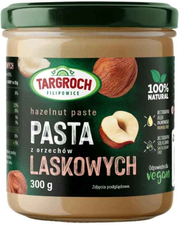 Pasta Krem Smarowidło Masło z Orzechów Laskowych Naturalna i Zdrowa 300g TARGROCH