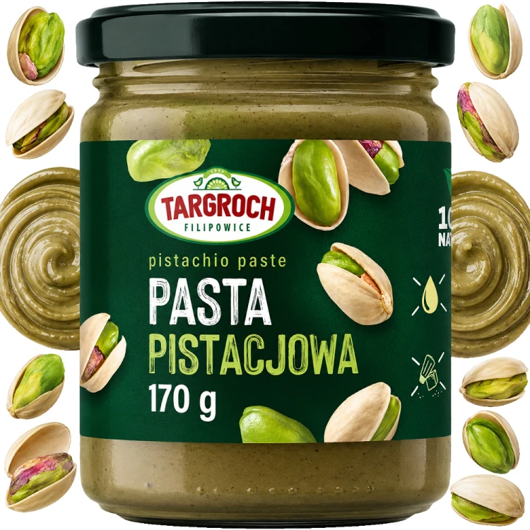 Pasta Krem Smarowidło Masło z Orzechów Pistacji Pistacjowa Pistacjowy Naturalna i Zdrowa 170g TARGROCH