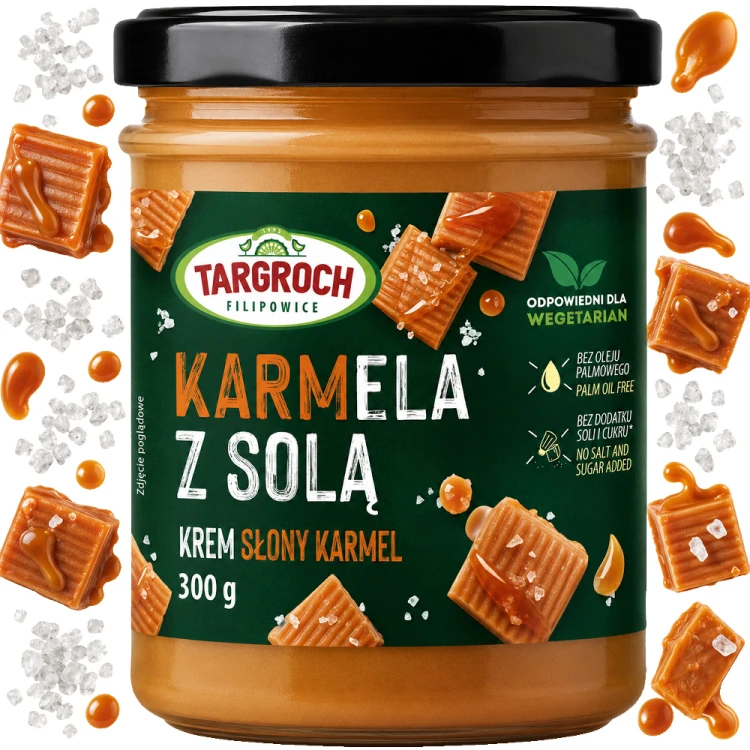 Pasta Krem KARMELA Z SOLĄ Smarowidło Masło o Smaku Słonego Karmelu Bez Cukru 300g TARGROCH