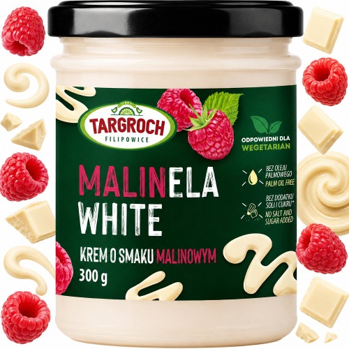 Pasta Krem MALINELA WHITE Smarowidło Masło o Smaku Malinowym Bez Cukru 300g TARGROCH