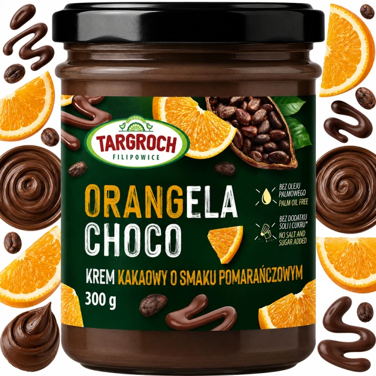 Pasta Krem ORANGELA CHOCO Smarowidło Masło Kakaowe o Smaku Pomarańczowym Bez Cukru 300g TARGROCH