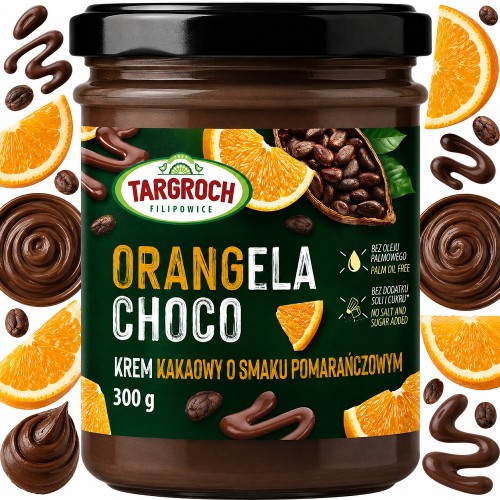 Pasta Krem ORANGELA CHOCO Smarowidło Masło Kakaowe o Smaku Pomarańczowym Bez Cukru 300g TARGROCH