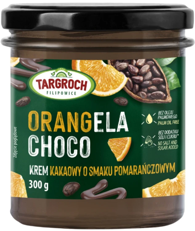 Pasta Krem ORANGELA CHOCO Smarowidło Masło Kakaowe o Smaku Pomarańczowym Bez Cukru 300g TARGROCH