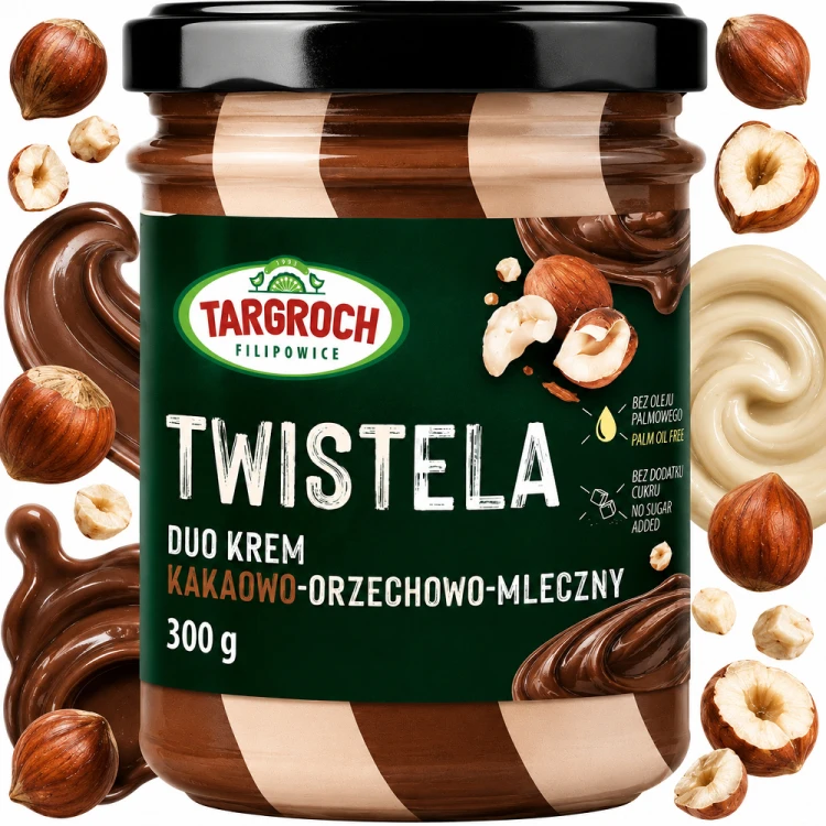 Pasta Krem TWISTELA Smarowidło Masło Kakaowo Orzechowo Mleczne Bez Cukru 300g TARGROCH
