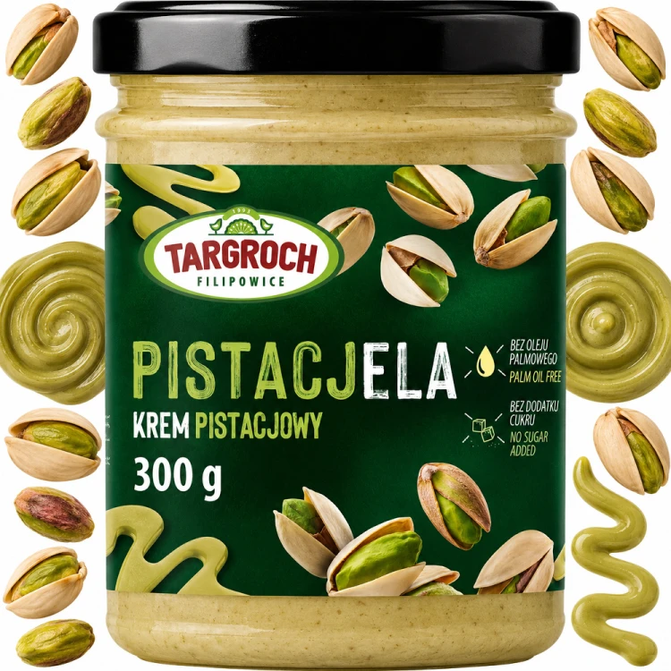Pasta Krem PISTACJELA Smarowidło Masło Pistacjowe z Pistacji Bez Cukru 300g TARGROCH