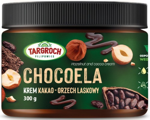 Pasta Krem CHOCOELA Smarowidło Masło z Orzechów Laskowych i Kakao Bez Cukru 300g TARGROCH