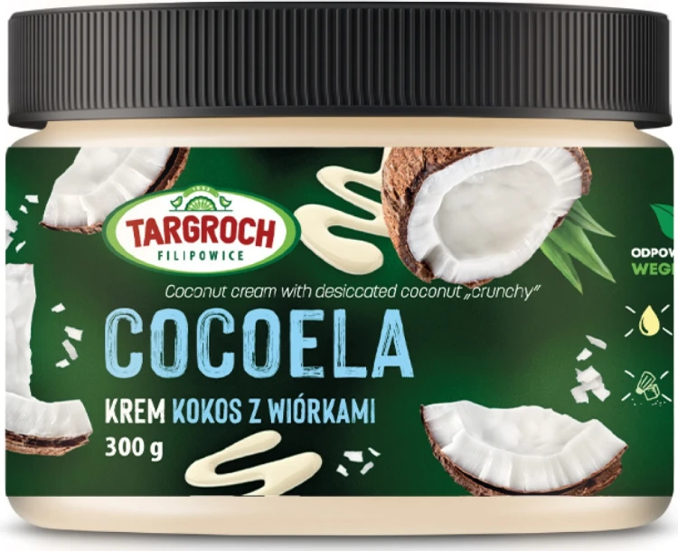 Pasta Krem COCOELA Smarowidło Masło Kokosowe z Wiórkami Kokosa Bez Cukru 300g TARGROCH
