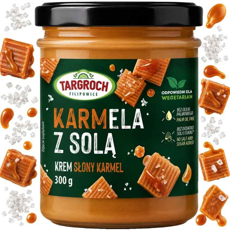 Pasta Krem KARMELA z SOLĄ Smarowidło Masło o Smaku Słonego Karmelu Bez Cukru 300g TARGROCH