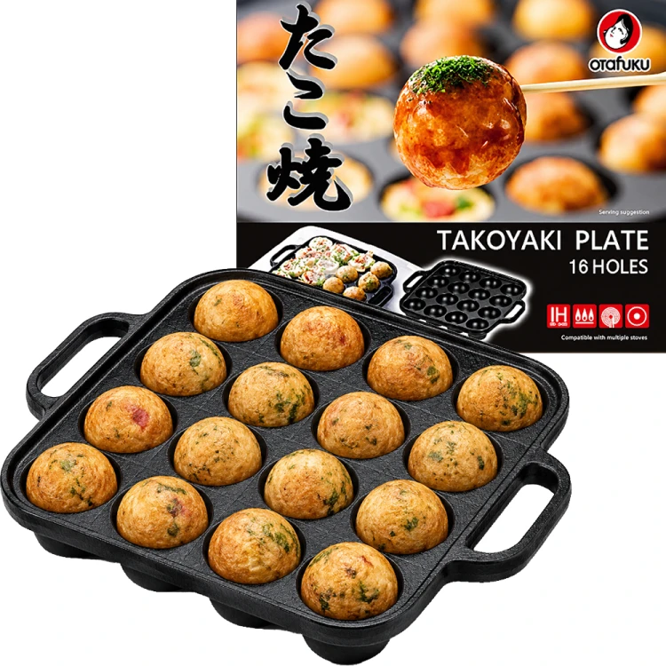 Żeliwna Patelnia Do Japońskich Kuleczek TAKOYAKI 16 Otworów 23cm x 18cm OTAFUKU