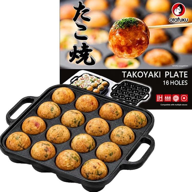 Żeliwna Patelnia Do Japońskich Kuleczek TAKOYAKI 16 Otworów 23cm x 18cm OTAFUKU